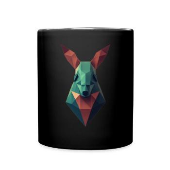 Geometrisches Känguroo -Kopf Polygon Bunt Poly Pol - Tasse einfarbig - Schwarz - Vorne