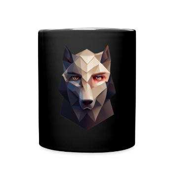 Geometrischer Wolfkopf Polygon niedrig Poly - Tasse einfarbig - Schwarz - Vorne