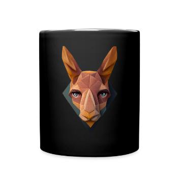 Geometrisches Känguroo -Kopf Polygon Bunt Poly Pol - Tasse einfarbig - Schwarz - Vorne