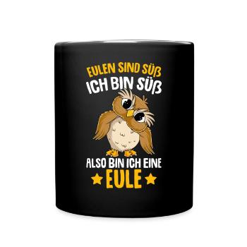 Eulen sind süß Kinder Mädchen Eule - Tasse einfarbig - Schwarz - Vorne