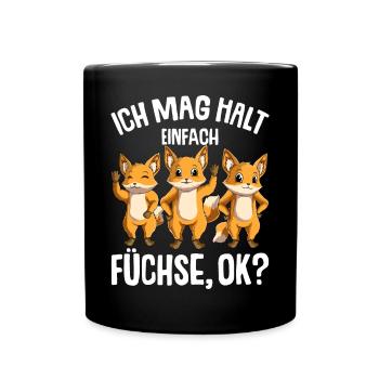 Ich mag halt Füchse Kinder Mädchen Jungen Fuchs - Tasse einfarbig - Schwarz - Vorne