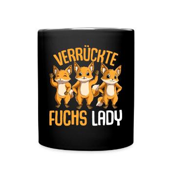 Verrückte Fuchs Lady Damen Füchse - Tasse einfarbig - Schwarz - Vorne
