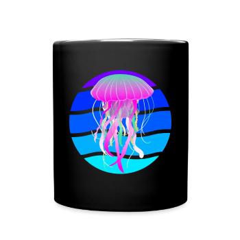 Retro Jellyfish Ocean Life Fish Marine Animals - Full Colour Mug - black - Front