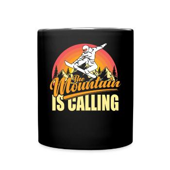 The Mountain Is Calling Snowboarding - Tasse einfarbig - Schwarz - Vorne
