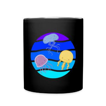 Sea Cute Jellyfish Underwater Ocean life Animals Fish - Full Colour Mug - black - Front