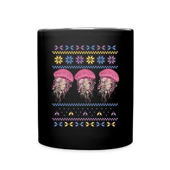 Jellyfish Ugly Sweaters Fish Sea Ocean Life - Full Colour Mug - black - Front