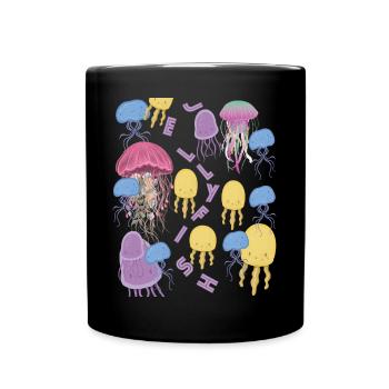 Jellyfish Life in the Ocean Underwater Sea Diving Fi - Full Colour Mug - black - Front