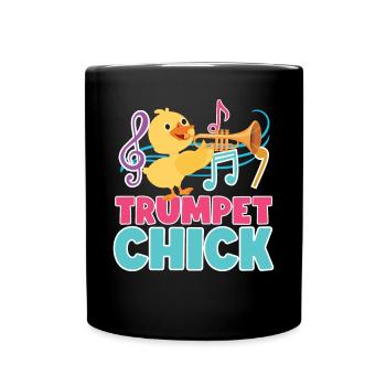 Trumpet Player Girl Chicken - Full Colour Mug - black - Front