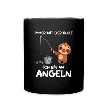Immer mit der Ruhe ich bin am Angeln Faultier - Tasse einfarbig - Schwarz - Vorne