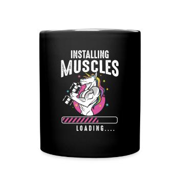 Installing Muscles Loading Fitness Workout Einhorn - Tasse einfarbig - Schwarz - Vorne