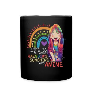Nettes Leben dreht sich alles um Regenbogen Sonnen - Tasse einfarbig - Schwarz - Vorne