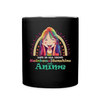 Nettes Leben dreht sich alles um Regenbogen Sonnen - Tasse einfarbig - Schwarz - Vorne