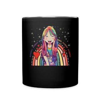 Kawaii Regenbogen Anime Girl süßes Manga - Tasse einfarbig - Schwarz - Vorne