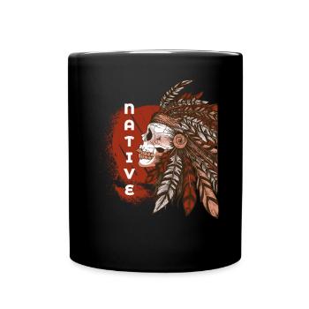 Indianer Indianer Schädel Kopfschmuck - Tasse einfarbig - Schwarz - Vorne