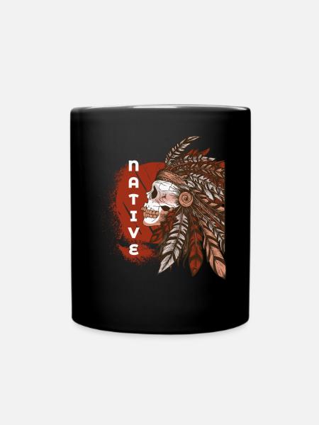 Indianer Indianer Schädel Kopfschmuck - Tasse einfarbig - Schwarz