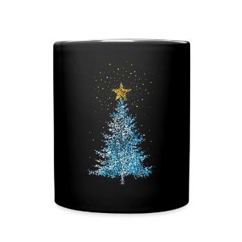Weihnachtsbaum Tannenbaum Weihnachtsstern Sterne - Tasse einfarbig - Schwarz - Vorne