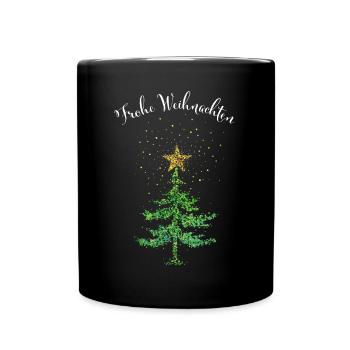 Frohe Weihnachten Weihnachtsbaum Weihnachtsstern - Tasse einfarbig - Schwarz - Vorne