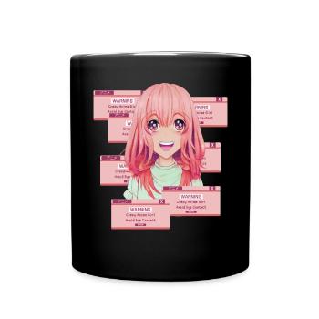 Warnung verrücktes Anime -Mädchen vermeiden Augenk - Tasse einfarbig - Schwarz - Vorne