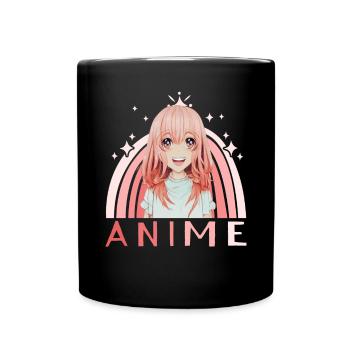 Kawaii Anime Girl Boho Regenbogen süßer Pastell - Tasse einfarbig - Schwarz - Vorne