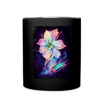 Himmelsblumenblumenflächen -Raum -Aquarell Galaxie - Tasse einfarbig - Schwarz - Vorne