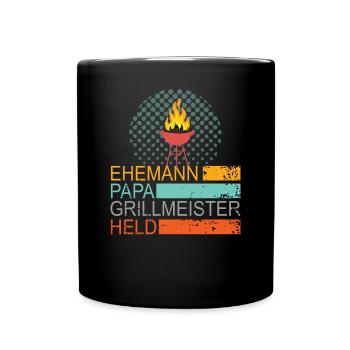 Ehemann Papa Grillmeister Held - Tasse einfarbig - Schwarz - Vorne