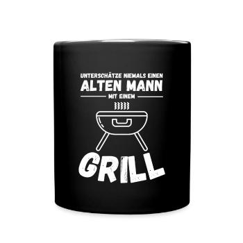 Unterschätze Niemals Einen Alten Mann Mit Grill - Tasse einfarbig - Schwarz - Vorne