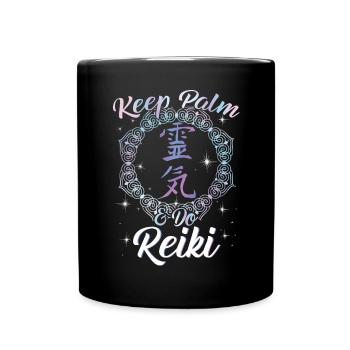 Hold the palm of your hand and do Reiki - Full Colour Mug - black - Front