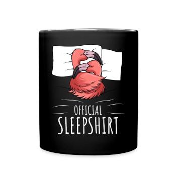 Flamingo Schlafshirt - Tasse einfarbig - Schwarz - Vorne