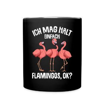 Ich mag halt Flamingos Kinder Mädchen Damen - Tasse einfarbig - Schwarz - Vorne