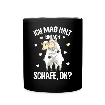Ich mag halt Schafe Kinder Mädchen Damen - Tasse einfarbig - Schwarz - Vorne