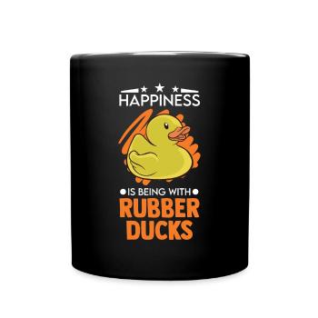 Squeaky Duck Happiness Bathing Duck Rubber Duck - Full Colour Mug - black - Front