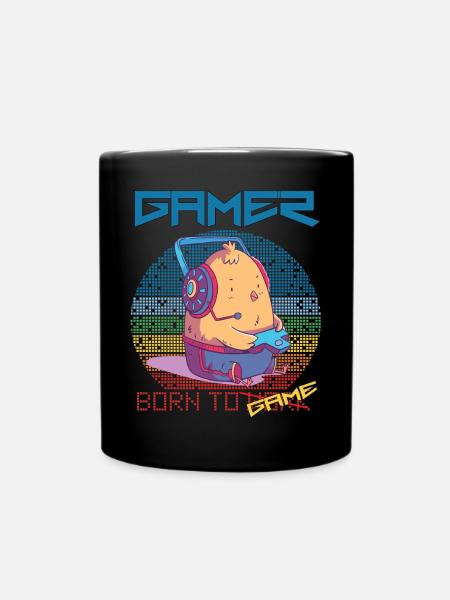 Gamer Funny Chick Videospill Born To Gaming Retro - Ensfarget kopp - svart