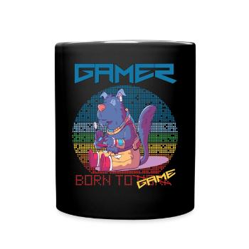Gamer Funny Wolf Video Games Born To Gaming Retro - Full Colour Mug - black - Front