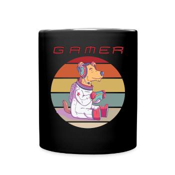 Funny Dog Astronaut Video Games Retro Console Game - Full Colour Mug - black - Front