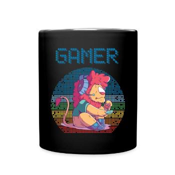 Gamer Retro Video Games Vintage Gaming Funny Lion - Tasse einfarbig - Schwarz - Vorne
