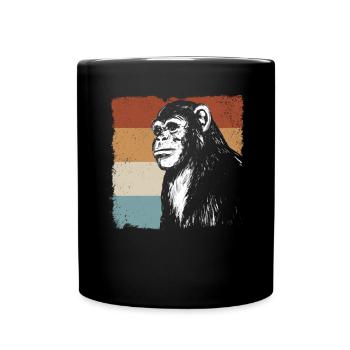 Monkey Chimpanzee Orange Monkey - Retro Monkey - Full Colour Mug - black - Front