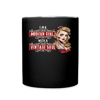 Ein modernes Mädchen mit einem Vintage Soul Pin up - Tasse einfarbig - Schwarz - Vorne