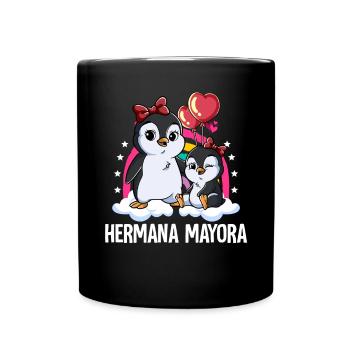 Große Schwester Pinguin - Tasse einfarbig - Schwarz - Vorne