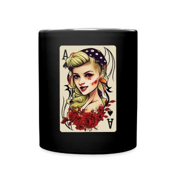 Rockabilly 50s Pin up Zombie Psychobilly Ace Card - Tasse einfarbig - Schwarz - Vorne