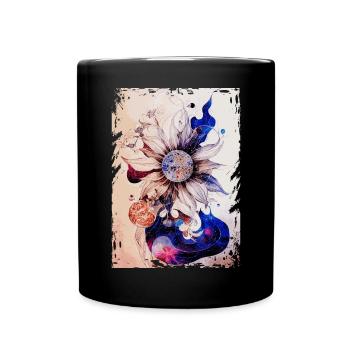 Himmlisch Blumenblumenraum Aquarell Galaxy Boho - Tasse einfarbig - Schwarz - Vorne