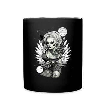 Pin auf Zombie -Mädchen dunkle Rockabilly 50er äst - Tasse einfarbig - Schwarz - Vorne