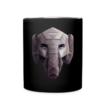 Netter Elefantenkopf Polygon niedriger Poly Elefan - Tasse einfarbig - Schwarz - Vorne