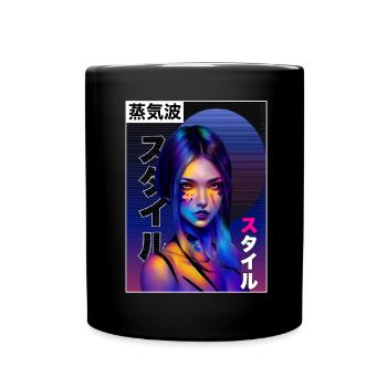 Japanisches Vaporwellen -Ästhetikmädchen Tokyo Str - Tasse einfarbig - Schwarz - Vorne