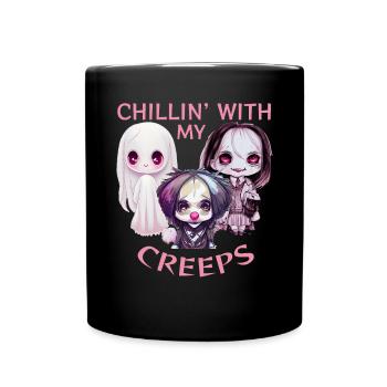Chillin mit meinem Creeps Horror Chibi Anime Hallo - Tasse einfarbig - Schwarz - Vorne