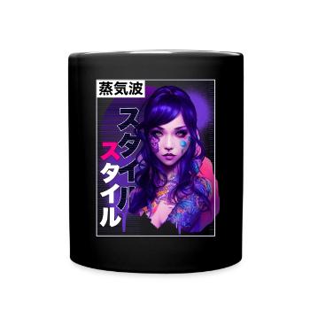 Tätowierte Anime Girl Japanische Dampfwelle weiche - Tasse einfarbig - Schwarz - Vorne
