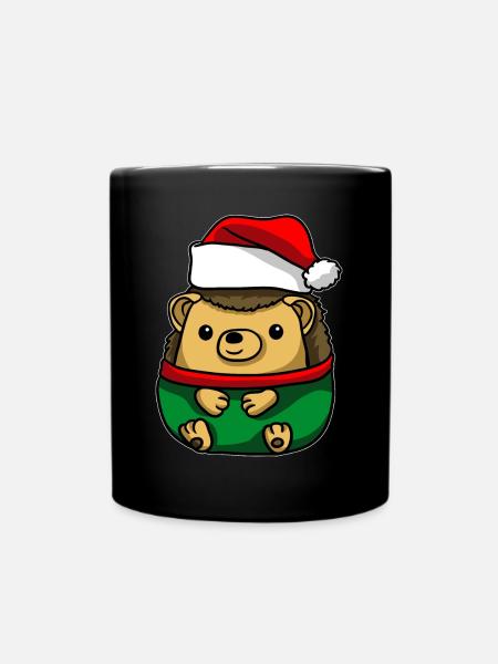 Igel mit Christmas Sweater - Tasse einfarbig - Schwarz