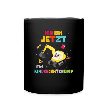 Ich bin jetzt ein Kindergartenkind Bagger - Tasse einfarbig - Schwarz - Vorne