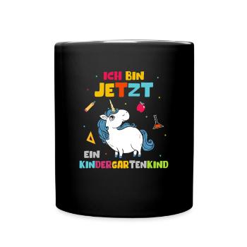 Ich bin jetzt ein Kindergartenkind Kinder Einhorn - Tasse einfarbig - Schwarz - Vorne