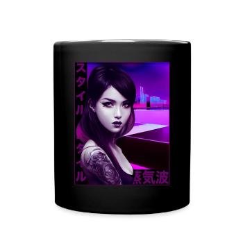 Japanische Dampfwelle Anime Gothic Girl Tattoo wei - Tasse einfarbig - Schwarz - Vorne
