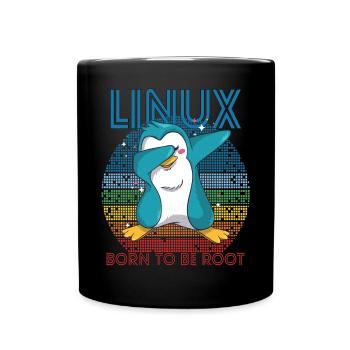 Born To Be Root Retro Penguin Linux Nerd Programme - Tasse einfarbig - Schwarz - Vorne